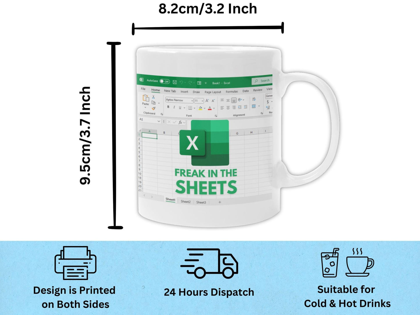 Funny Excel Mug – “Freak in the Sheets” – Spreadsheet Humor Coffee Cup for Data Nerds, Programmers, Accountants & Data Analysts