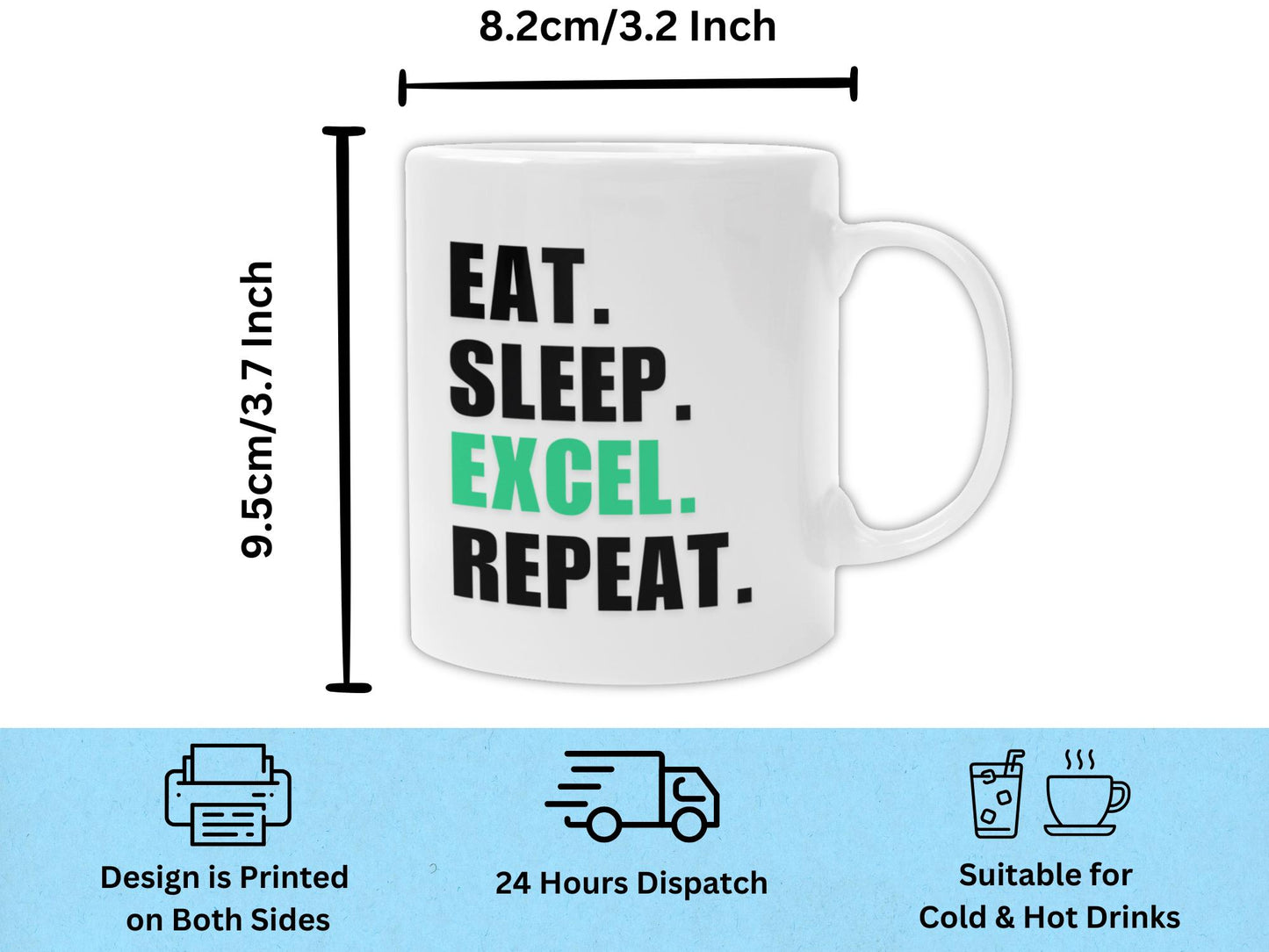Eat Sleep Excel Repeat Mug – Funny Spreadsheet Coffee Cup for Data Lovers, Accountants & Office Nerds