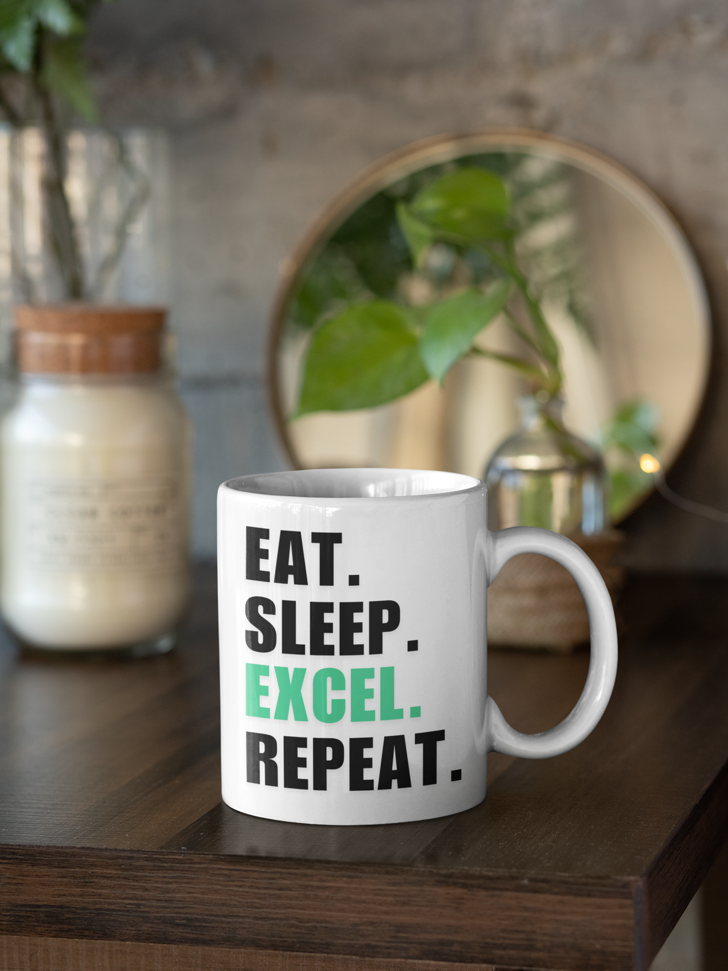 Eat Sleep Excel Repeat Mug – Funny Spreadsheet Coffee Cup for Data Lovers, Accountants & Office Nerds