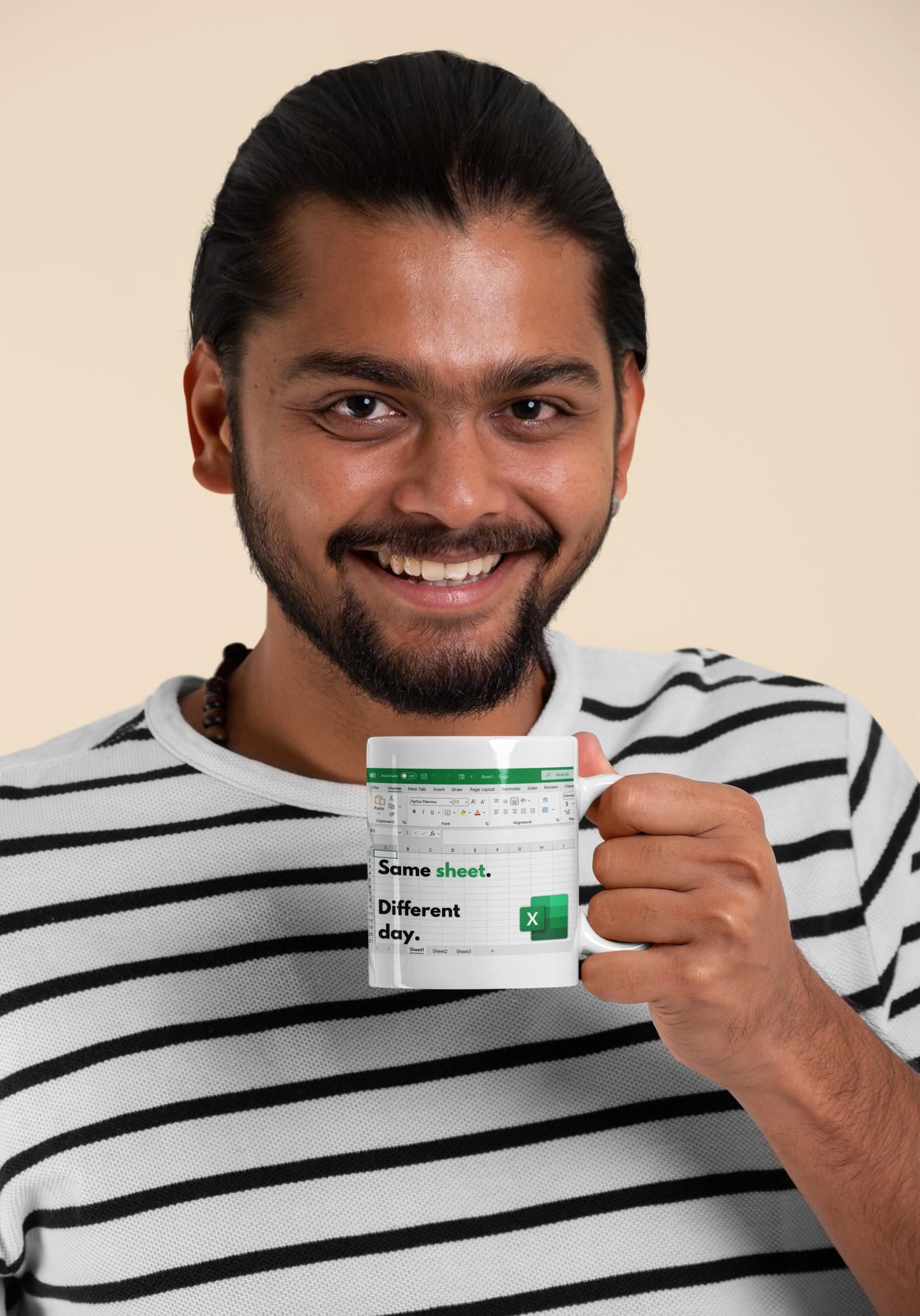 Funny Excel Mug – "Same Sheet Different Day" – Office Humor Coffee Cup for Accountants, Coworkers, and Spreadsheet Lovers
